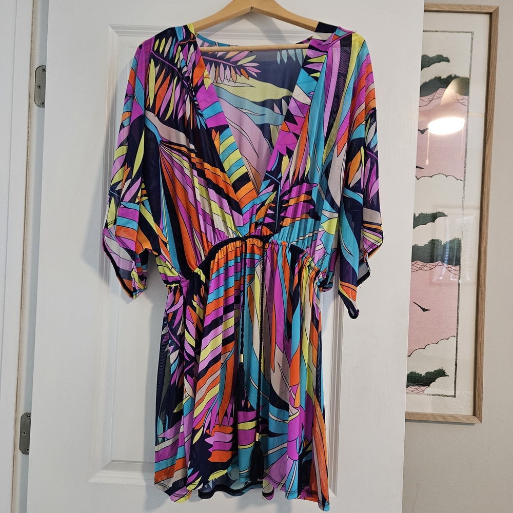 Trina Turk Abstract Multi-Color V-Neck Women’s Cover-Up Dress SzL